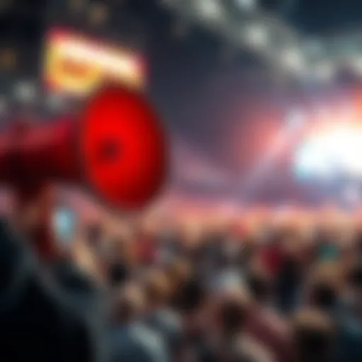 A loudspeaker announcing important updates to a crowd of people