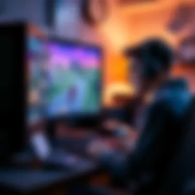 A person gaming on an older computer setup, showcasing smoother gameplay thanks to Linux scheduler updates, with game graphics displayed on the screen.