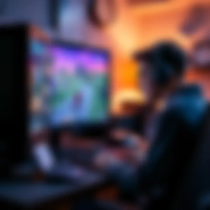 A person gaming on an older computer setup, showcasing smoother gameplay thanks to Linux scheduler updates, with game graphics displayed on the screen.