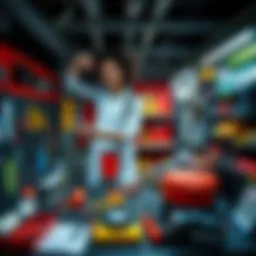 A person organizing and enhancing a static environment with tools and materials for better performance