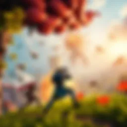 A vibrant scene from a video game displaying detailed character designs and rich environments