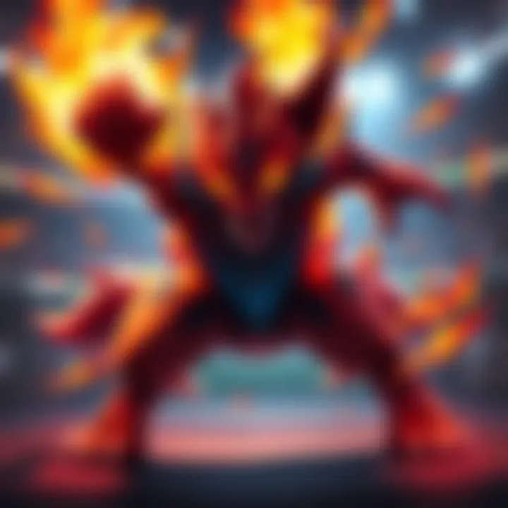 Incineroar, a fierce fighter, showcasing its fiery skills in a battle arena