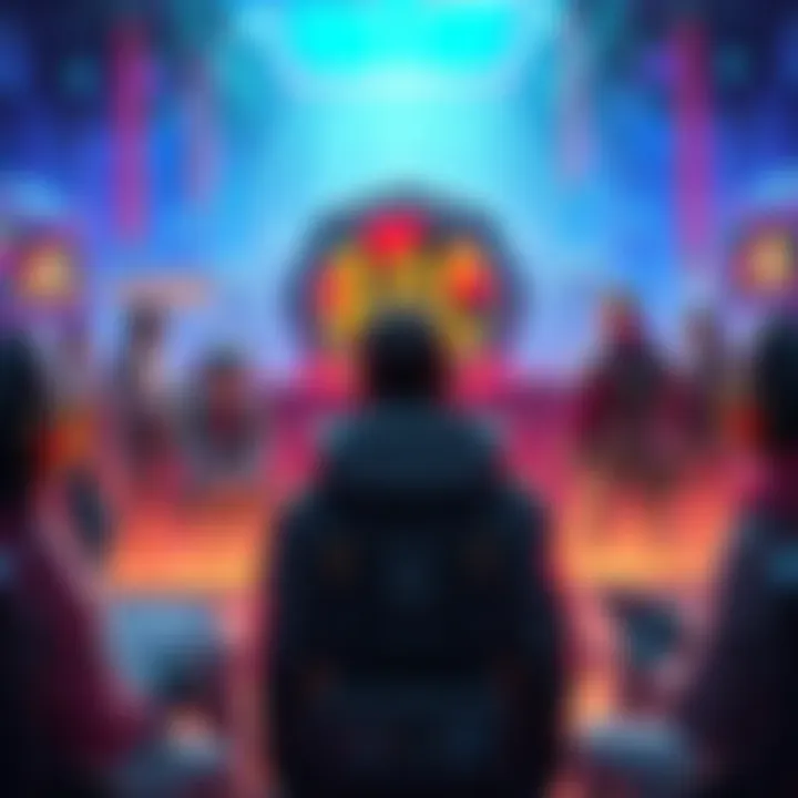 A vibrant gaming scene showcasing players in a cooperative PVE lobby, discussing strategies and supporting each other, with a focus on the increased ARC proposal.