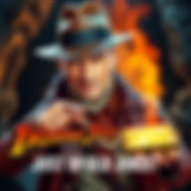 Indiana Jones Teaser An image showing a classic adventurous character similar to Indiana Jones, dressed in a fedora and leather jacket, in an action pose with a mysterious ancient artifact.