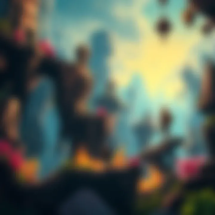 Concept art showing a character exploring a vibrant, intertwined world of Metroidvania and Roguelike elements with unique obstacles and challenges.