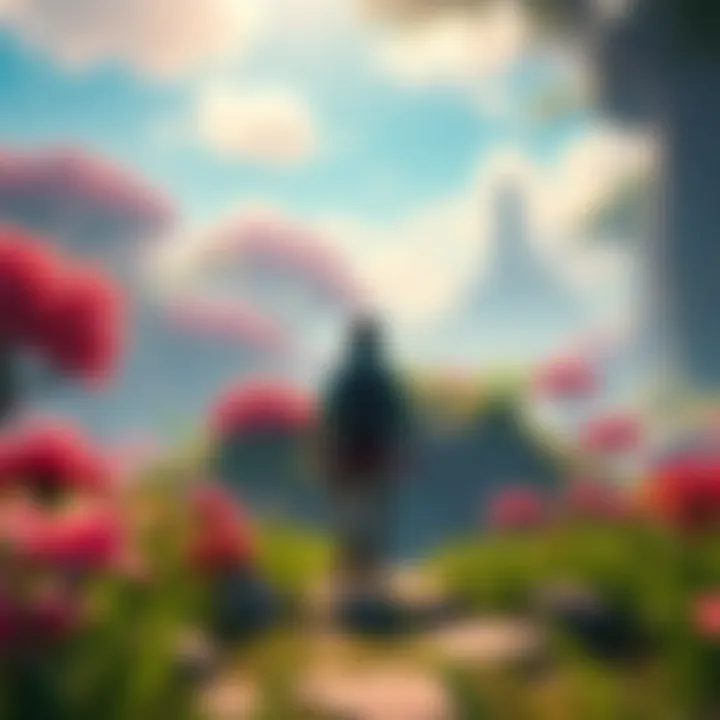 A character explores a lush, colorful environment in an indie game, showcasing diverse landscapes and no fast travel options