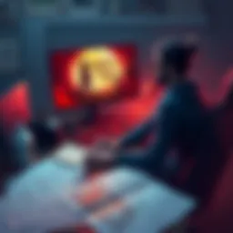 Indie game creator reflecting on Legacy of Kain An indie game creator sits at a desk, looking thoughtfully at a computer screen showing the Legacy of Kain: Ascendance game. Papers and sketches are scattered around, illustrating their past game idea...