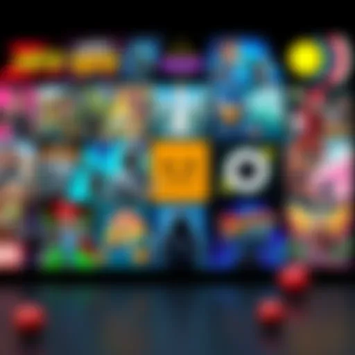 A colorful display of various indie game covers featuring unique art styles and characters.