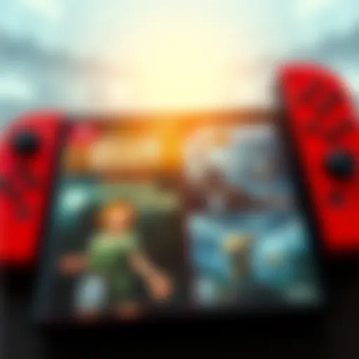 A collection of indie game covers including Hollow Knight and Untitled Goose Game on a Nintendo Switch console
