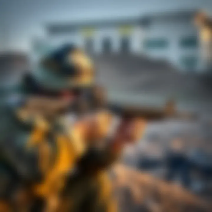 A soldier aiming the Infantry MG5 light machine gun on the battlefield, demonstrating its robust features and design.