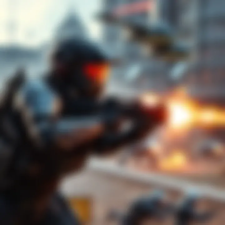 A soldier in futuristic armor fights against enemies in a sci-fi environment
