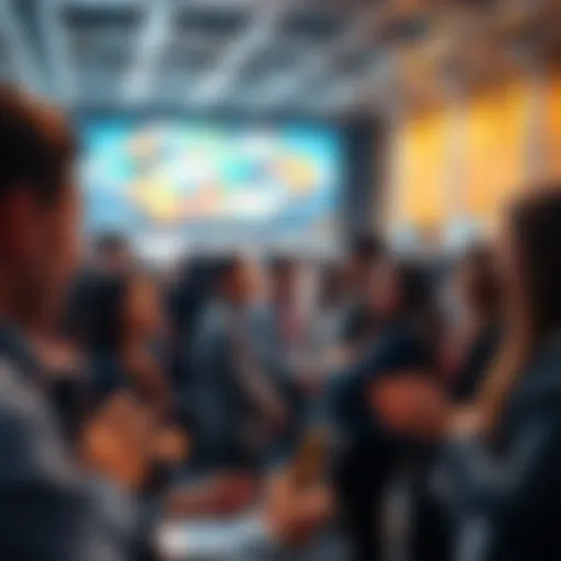 A group of diverse attendees engaging in discussions about the latest innovations in technology at the annual meeting.