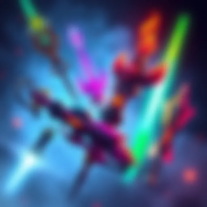 Concept Art of Innovative RPG Weapons Illustration showing various creative RPG weapons designed for gaming, featuring unique shapes and bright colors.