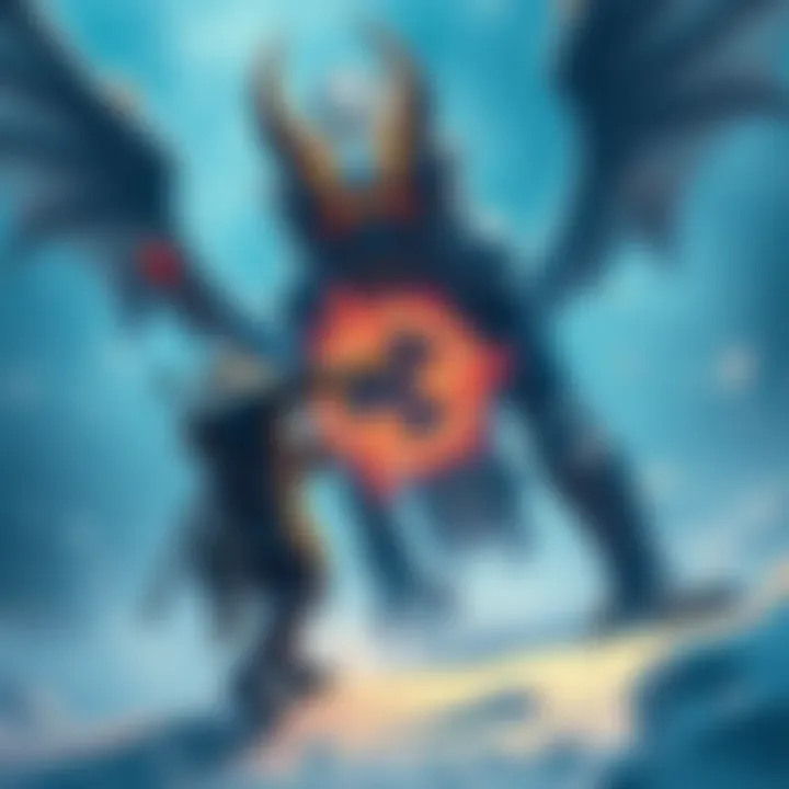 A hunter using an Insect Glaive to fight Kushala Daora, a dragon-like creature, surrounded by wind and snow.