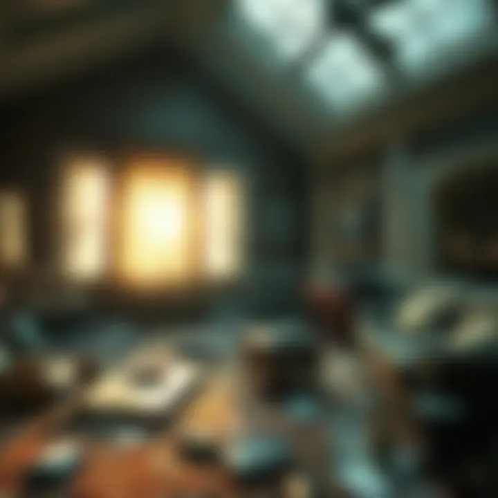 A deteriorating house reflecting love and loss, with personal artifacts scattered around, symbolizing the creator's emotional journey.