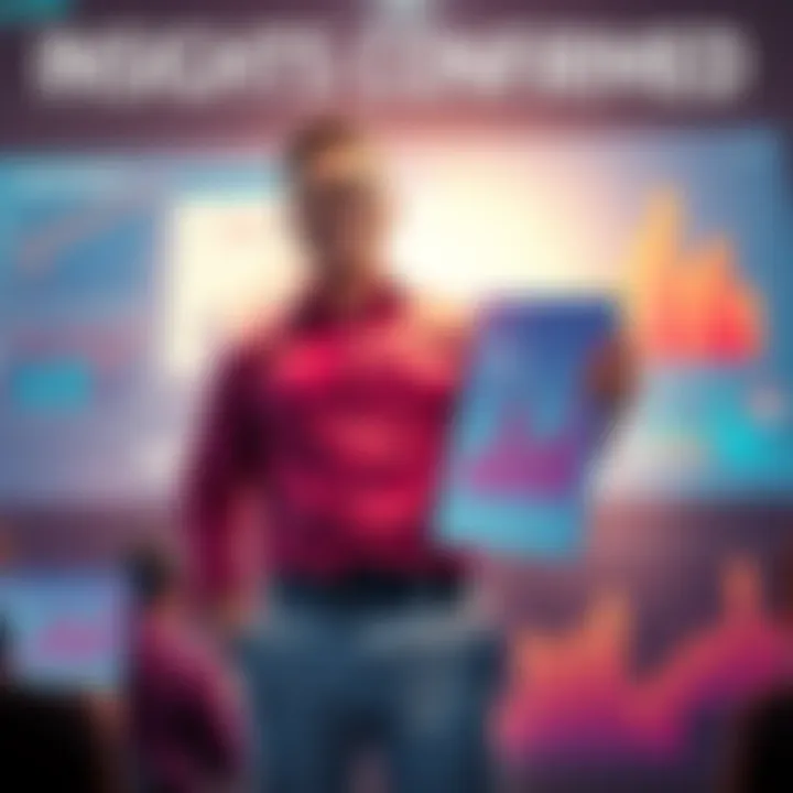 Insights Confirmed A person standing confidently with charts and data showing predictions that have come true, highlighting key insights.