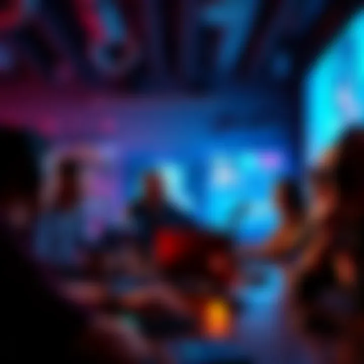 A group of game designers collaborating in a meeting room, discussing ideas for a new multiplayer game.