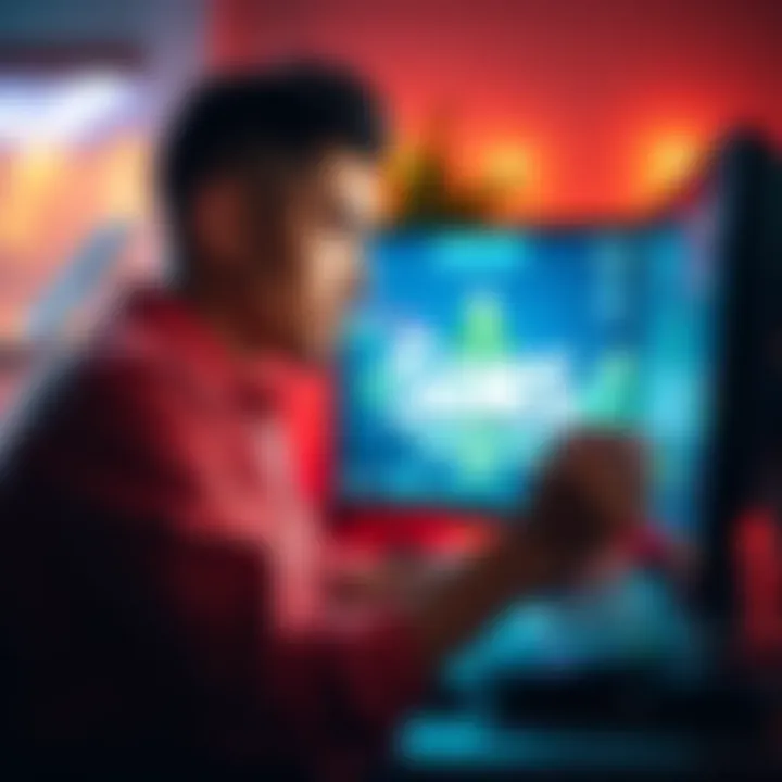 A person using a computer to install The Sims 4 and its DLC through the EA app and Xbox app with a focused look.