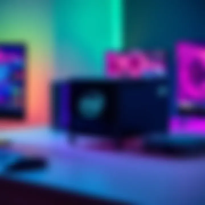 Intel Cube i3 computer showcasing its sleek design and compact size on a modern desk setup.