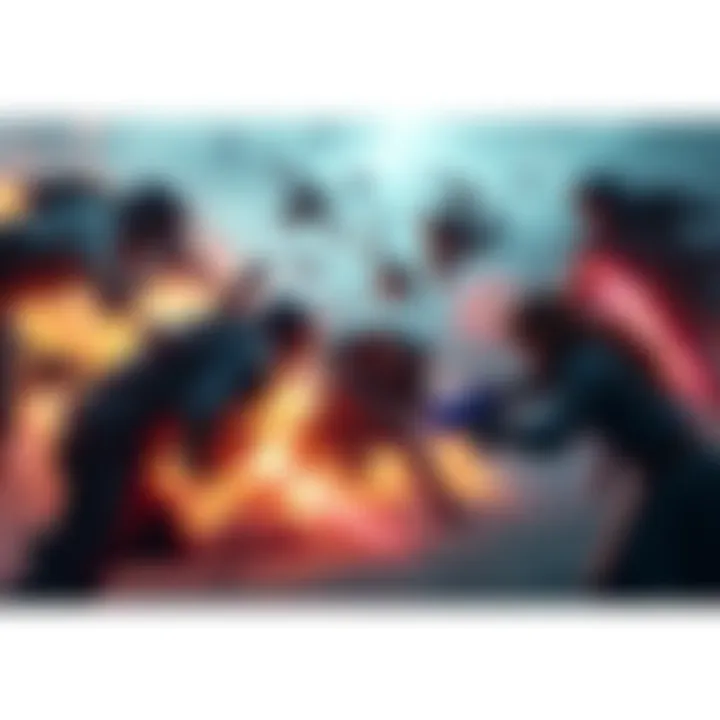 A screenshot showing an intense battle scene in a video game with characters using varied combat techniques and managing resources