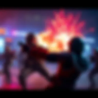 A player engaged in a fast-paced combat scene, showcasing skillful moves and dramatic atmosphere.