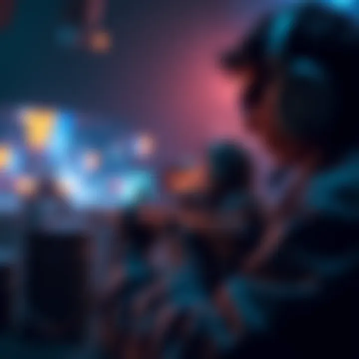 A gamer focused on the screen, showcasing an intense moment in an extraction shooter game with dynamic environments and action happening on the screen.