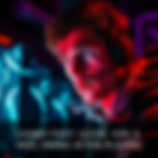 Intense Gaming Experience A player looking shocked and contemplative after finishing a video game, surrounded by dark visuals and dramatic lighting.