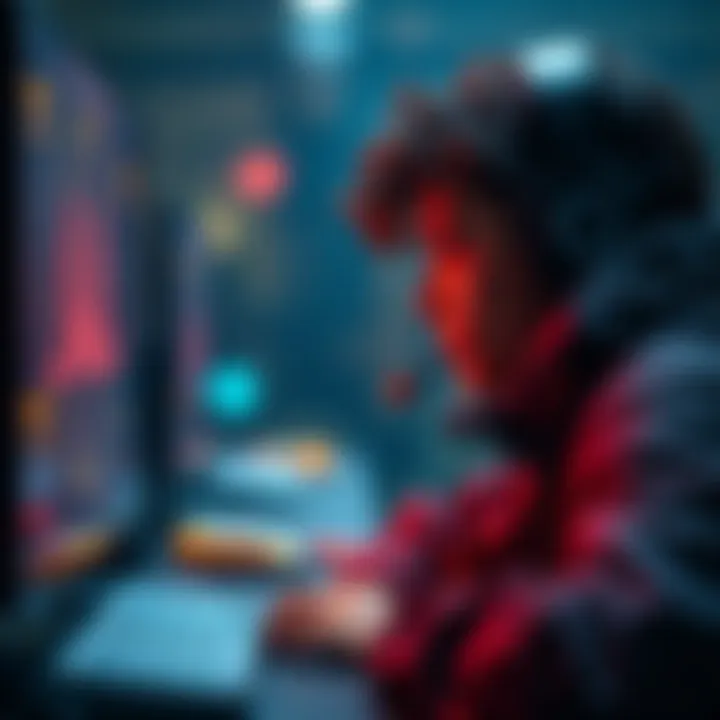 Intense gaming session with fierce competition A player focused on the screen during a high-stakes PvP match, showcasing intense emotions and concentration.