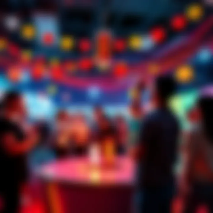 Participants engaging in a fun interactive rotation activity with colorful decorations and excitement in the air