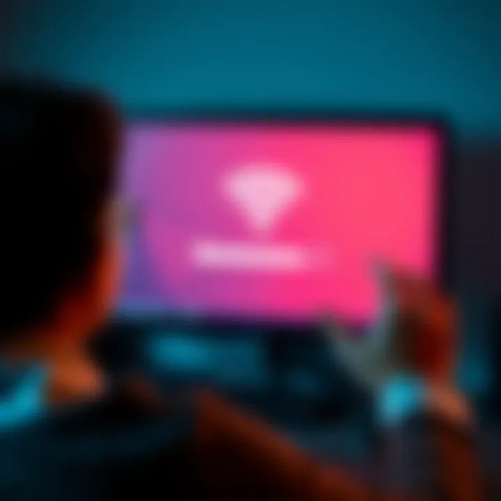 Person frustrated by a computer screen showing a loading icon with a Wi-Fi symbol