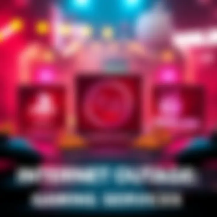 A visual representation of disrupted gaming services with icons for PlayStation, Xbox, Steam, Fortnite, and Roblox surrounded by warning signs.