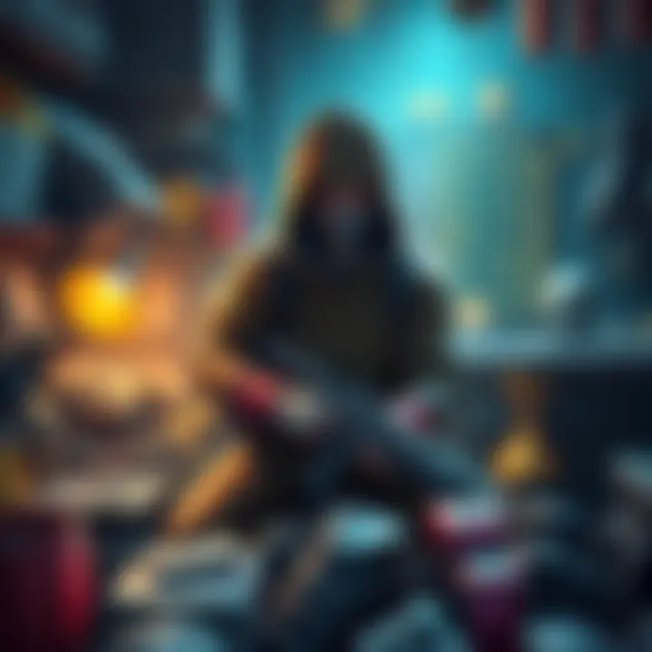 A player managing limited inventory space in a video game, surrounded by various items and gear, focusing on decision-making rather than hoarding.