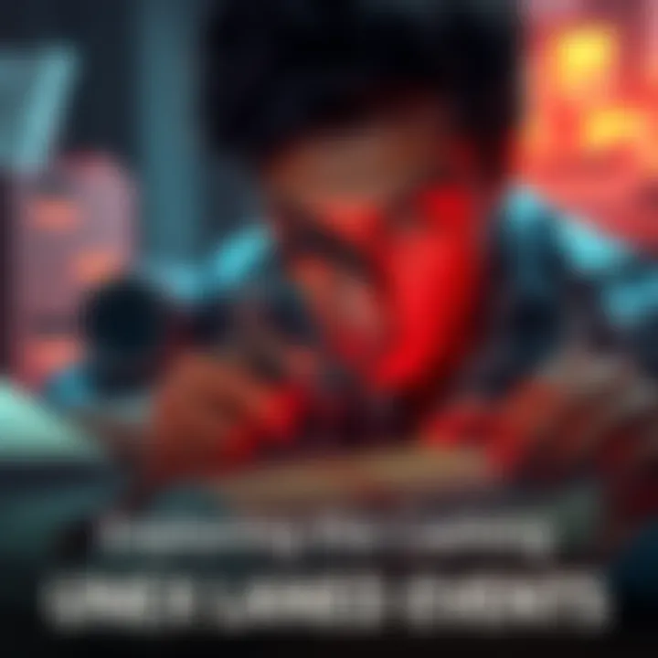 Investigating Unexplained Events A person examining strange occurrences with a magnifying glass, surrounded by notes and theories.