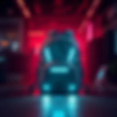 A graphic illustration showing a backpack with lights glowing softly but appearing invisible to others, set in a dark gaming environment.