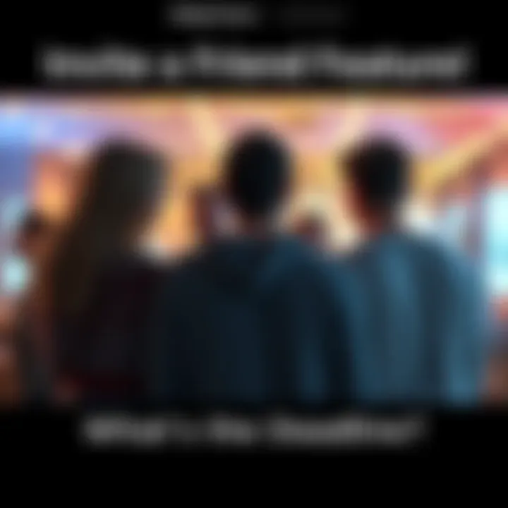 Graphic showing friends inviting each other with a clock symbol indicating urgency