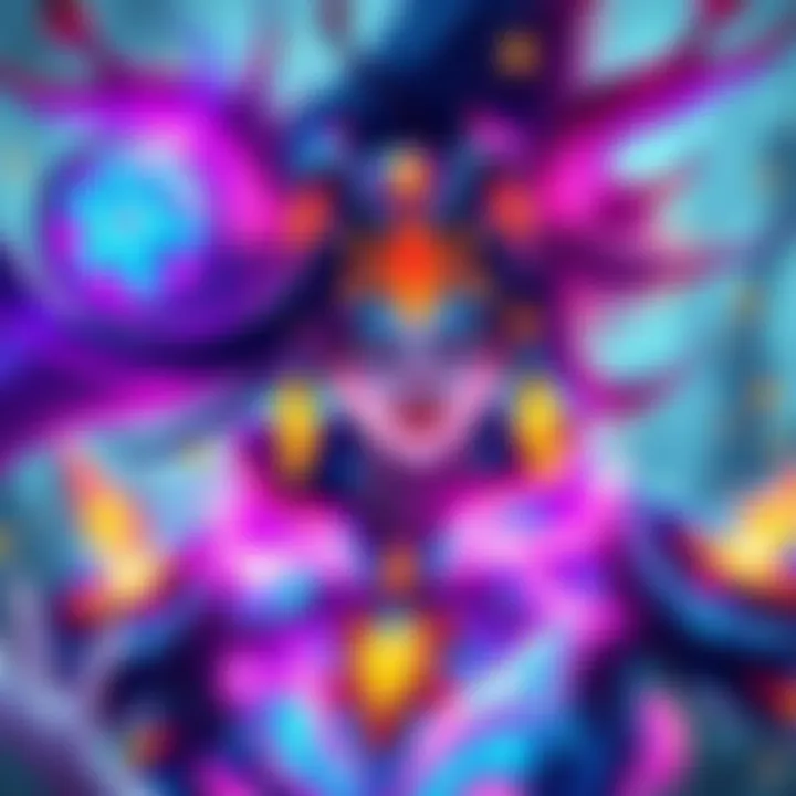 Io character in gaming A colorful depiction of Io, a gaming hero, showcasing elemental and crystalline themed designs, highlighting player suggestions for new skins.