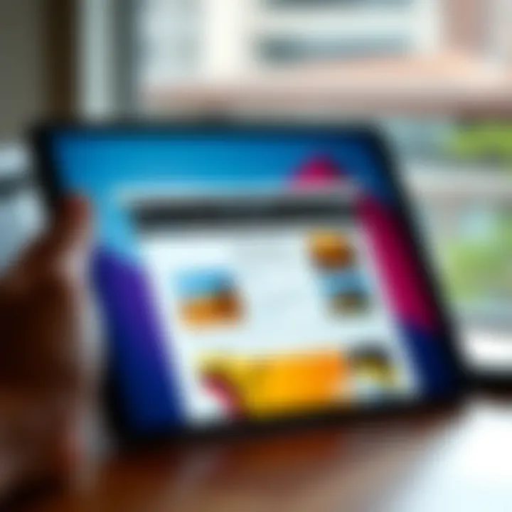 iPad Safari in Full Screen Mode An iPad displaying Safari browser in full screen mode, showing a website without any interface distractions.