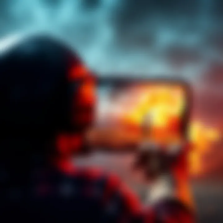 A person playing PUBG on an Iphone 14 PM, showing intense gameplay with visible frame drops and heat effects.