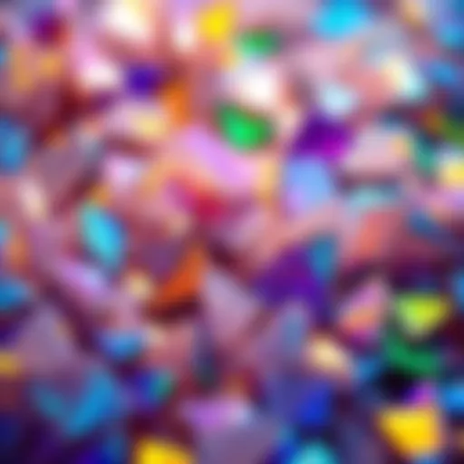 Iridescent shards on display A collection of colorful iridescent shards with a shimmering effect under light