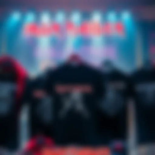 A display of new Iron Maiden t-shirts featuring bold designs celebrating the band.