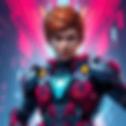 A close-up of the Iron Lad card featuring a young superhero in futuristic armor with a tech background.