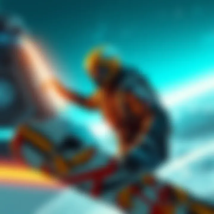 Isaac showcasing his shredding skills in a futuristic setting on the Ishimura ship.