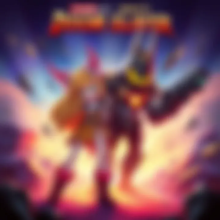 Artwork showing Isabelle and Doom Slayer together, highlighting their distinct designs and interactions in a vibrant scene.