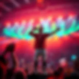 iShowSpeed singing on stage at the FIFA World Cup final, surrounded by cheering fans and colorful lights