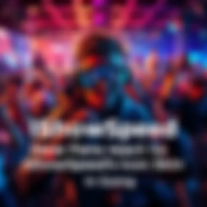 A gamer showcasing IShowSpeed's new icon skin in a vibrant gaming setting, surrounded by excited fans.