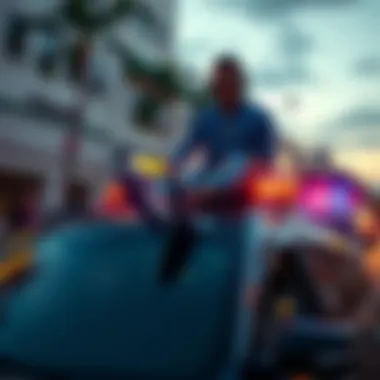 IShowSpeed sitting on the sunroof of a moving car while being pulled over by police in Miami.