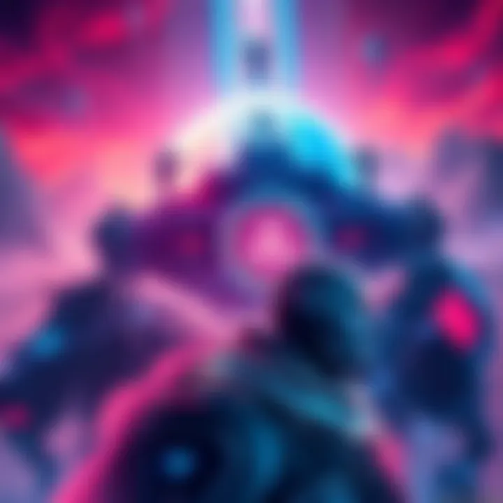 A visual representation of the Ishtar Collective interacting with the Vex Network, showcasing a futuristic landscape and the emergence of The Conductor.