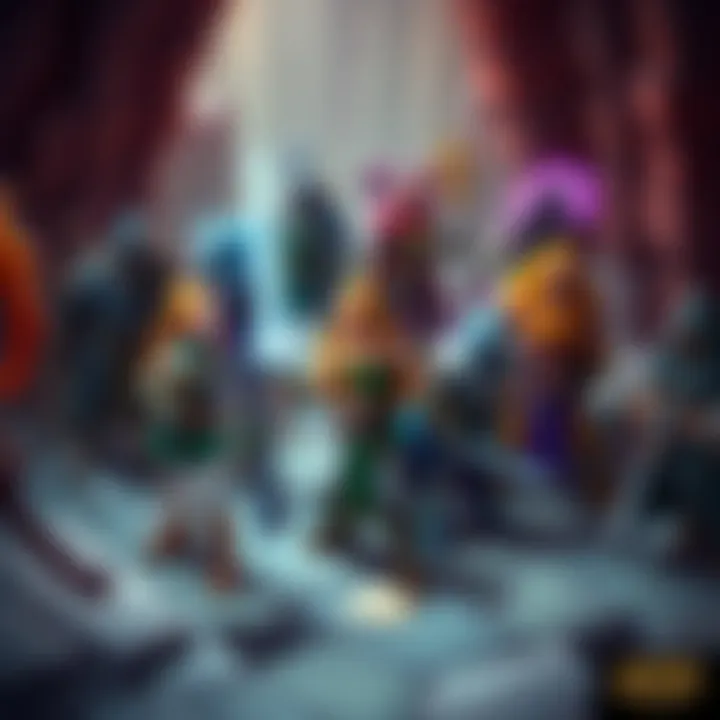 A group of colorful fantasy characters ready for an isometric dungeon crawler adventure, showcasing different classes and styles, with a mysterious dungeon background.