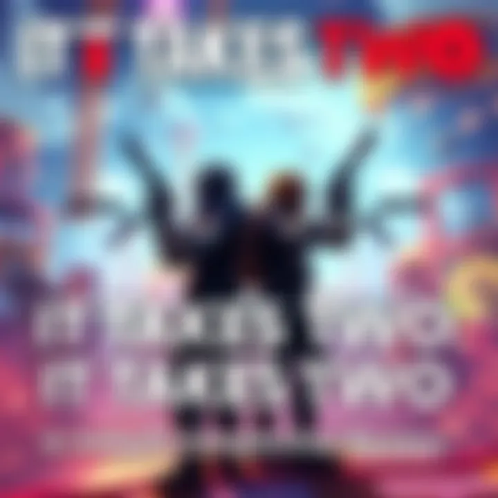 Two characters working together in a colorful game world, solving challenges and overcoming obstacles.