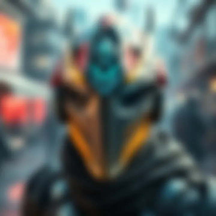 A character wearing the Ivara Skathi Helmet, showcasing different color schemes and attachments in a gaming environment